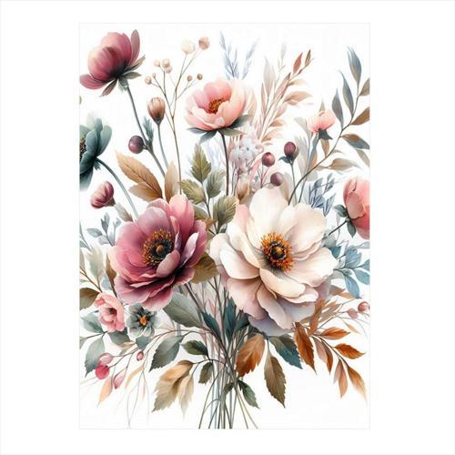 Pembe Beyaz Çiçekler Hediyelik Ahşap Tablo 35 cm x 50 cm