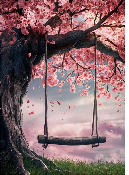 Kiraz ağacındaki salıncak Hediyelik Ahşap Tablo 25 cm x 35 cm