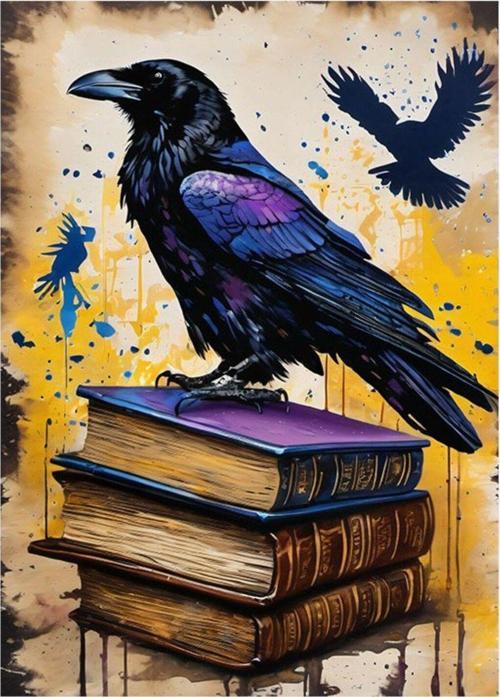 Kitap Ve Kargalar Tasarım Ahşap Tablo 35 cm x 50 cm