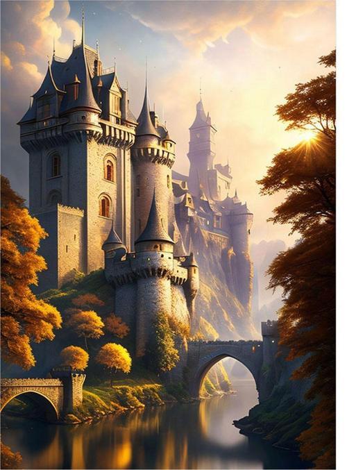 Mistik Ormandaki Beyaz Şato Modern Ahşap Tablo 35 cm x 50 cm