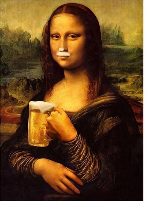 Mona Lisa Bira İçiyor Desenli Ahşap Tablo 50 cm x 70 cm
