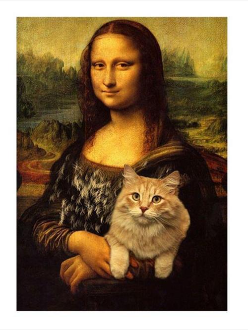 Mona Lisa Ve Kedi Modern Ahşap Tablo 25 cm x 35 cm