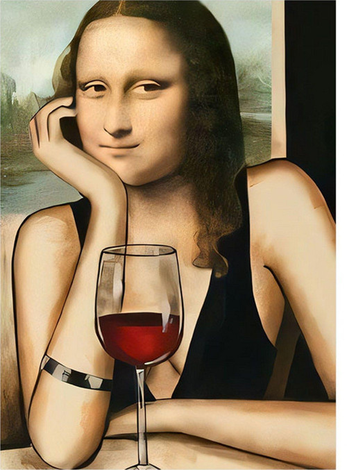 Mona Lisa Ve Şarap Kadehi Model Ahşap Tablo 35 cm x 50 cm