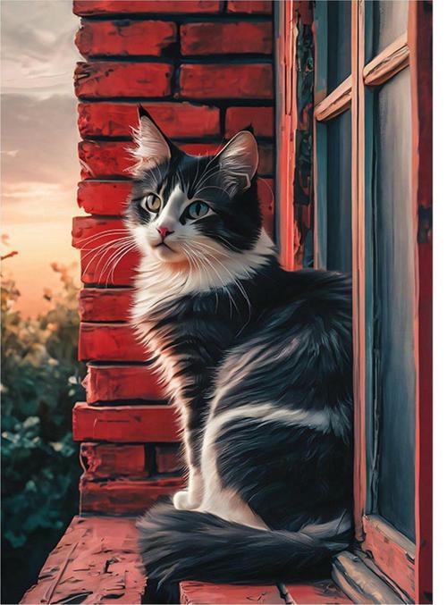 Penceredeki Kedi Tasarım Ahşap Tablo 35 cm x 50 cm