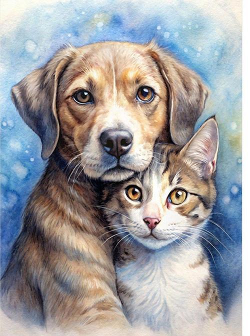Köpek ve kedi pozu Tasarım Ahşap Tablo 25 cm x 35 cm