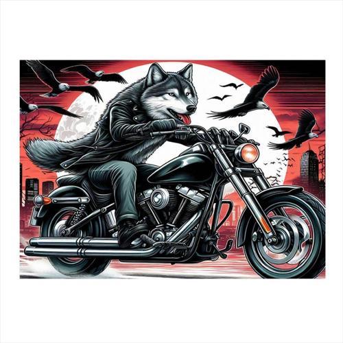 Motosiklet Süren Kurt Ve Kartallar Modern Ahşap Tablo 35 cm x 50 cm