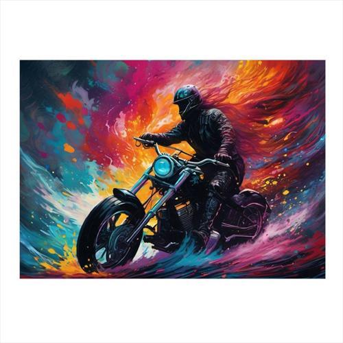 Motosiklet Süren Motorcu Model Ahşap Tablo 35 cm x 50 cm