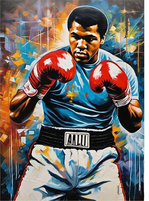 Muhammad Ali Boksör Tasarım Ahşap Tablo 50 cm x 70 cm
