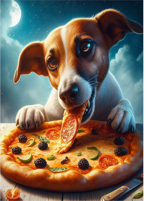Pizza Yiyen Köpek Model Ahşap Tablo 50 cm x 70 cm