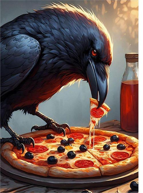 Pizzayı Yiyen Karga Hediyelik Ahşap Tablo 35 cm x 50 cm