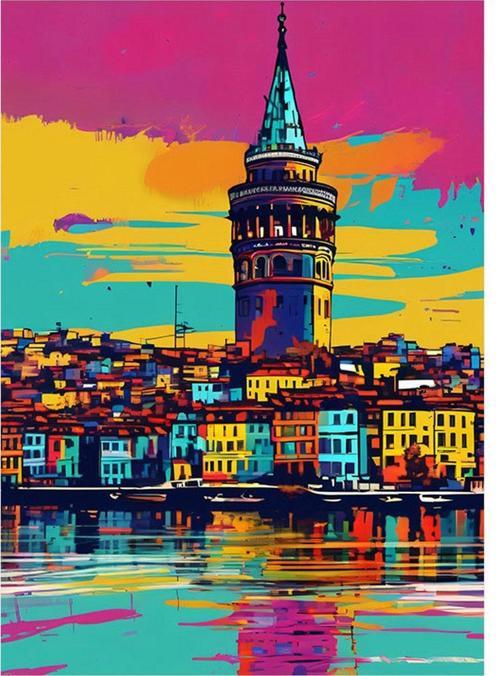 Pop Art Galata Kulesi Dekoratif ahşap Tablo 35 cm x 50 cm