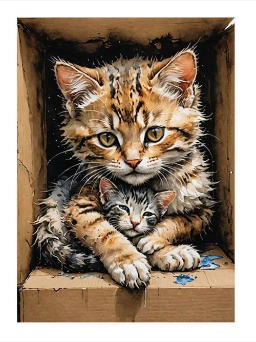 Kutudaki Sevimli Kediler Modern Ahşap Tablo 50 cm x 70 cm