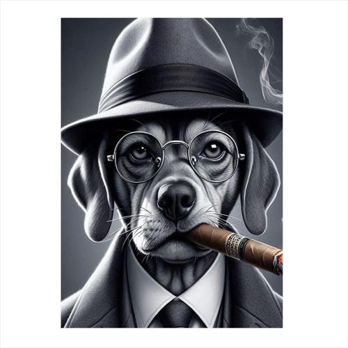 Puro İçen Retro Köpek Desenli Ahşap Tablo 35 cm x 50 cm