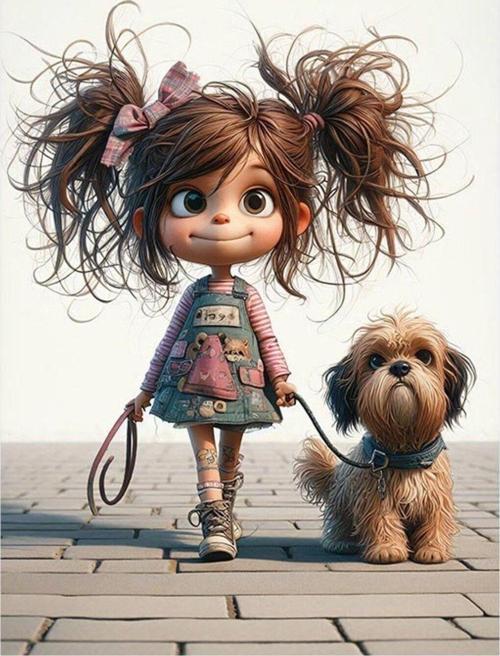 Küçük Kız Ve Köpeği Dekoratif ahşap Tablo 25 cm x 35 cm