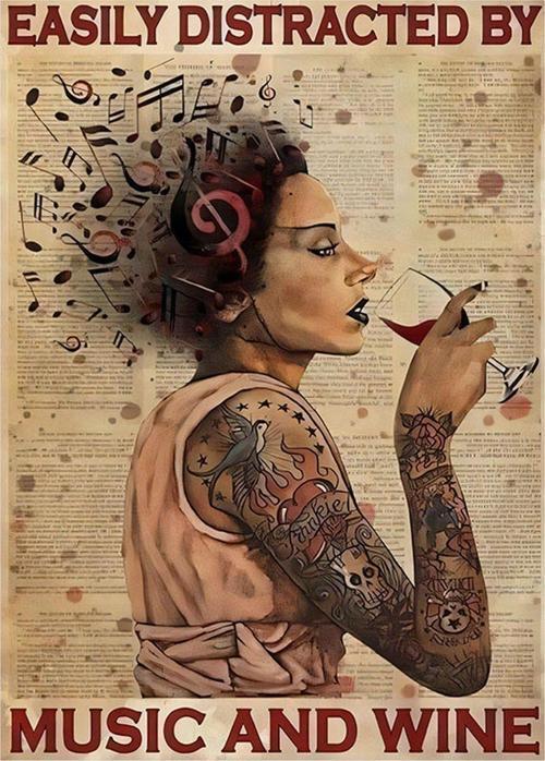 Müzik Ve Şarap Dekoratif ahşap Tablo 25 cm x 35 cm