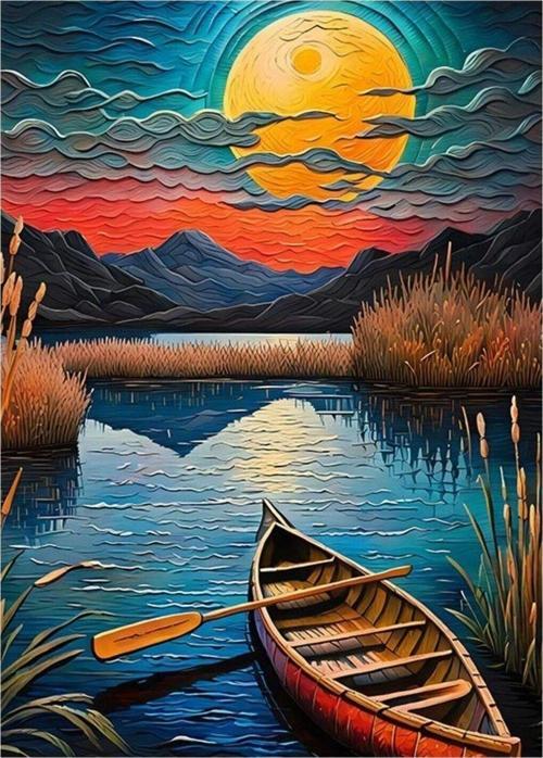 Nehir Kıyısındaki Sal Hediyelik Ahşap Tablo 50 cm x 70 cm