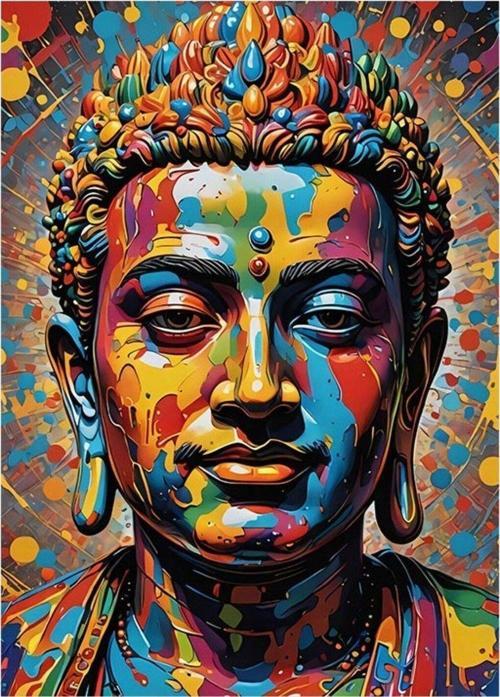 Renkli Buda Heykeli Dekoratif ahşap Tablo 35 cm x 50 cm