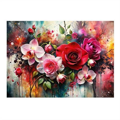 Renkli Güller Dekoratif ahşap Tablo 25 cm x 35 cm