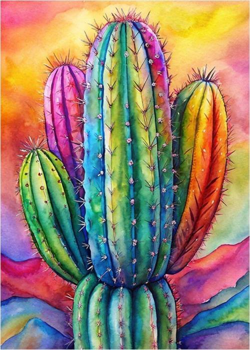 Renkli Kaktüs Hediyelik Ahşap Tablo 35 cm x 50 cm
