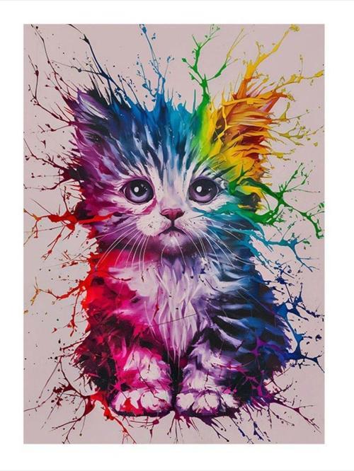 Renkli Kedi Modern Ahşap Tablo 25 cm x 35 cm