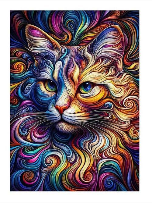 Renkli Kedi Modern Ahşap Tablo 25 cm x 35 cm