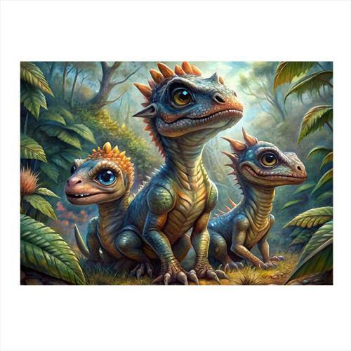 Sevimli Dinazorlar Modern Ahşap Tablo 35 cm x 50 cm