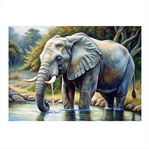Su İçen Fil Model Ahşap Tablo 35 cm x 50 cm