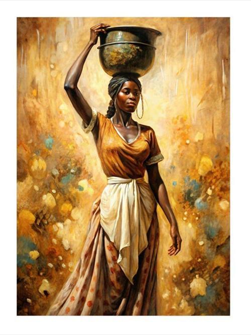 Su Taşıyan Afrikalı Kadın Hediyelik Ahşap Tablo 25 cm x 35 cm