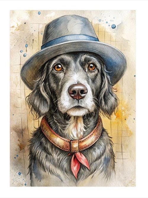 Şapkalı Köpek Dekoratif ahşap Tablo 25 cm x 35 cm