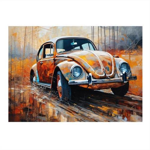 Retro Kaplumbağa Araba Modern Ahşap Tablo 35 cm x 50 cm