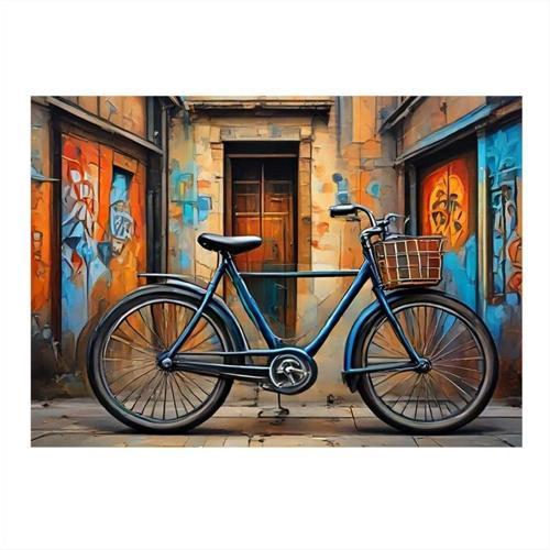 Retro Mavi Bisiklet Hediyelik Ahşap Tablo 35 cm x 50 cm