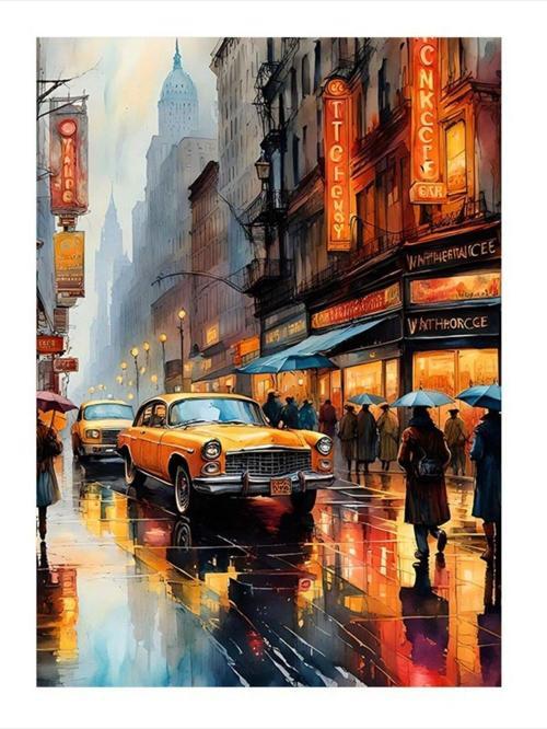 Retro Şehir Tasarım Ahşap Tablo 50 cm x 70 cm