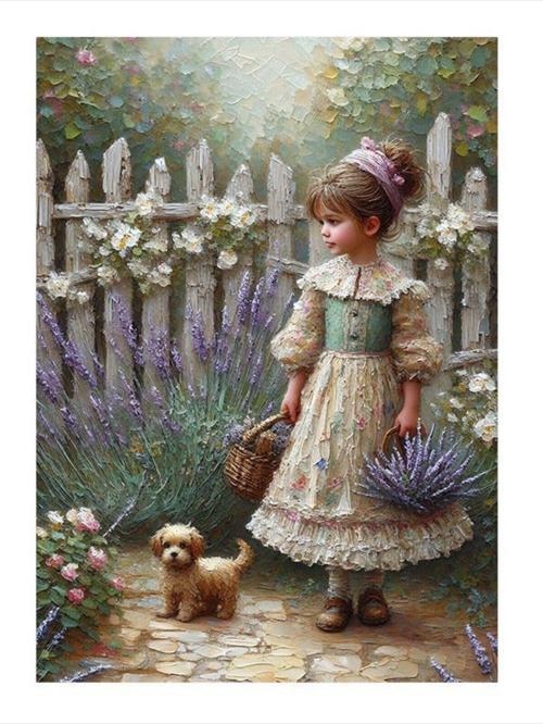Tek Bıçak Toplayan Kız Ve Köpek Tasarım Ahşap Tablo 25 cm x 35 cm
