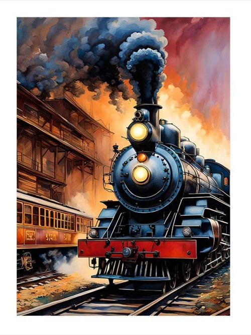 Retro Tren Model Ahşap Tablo 35 cm x 50 cm