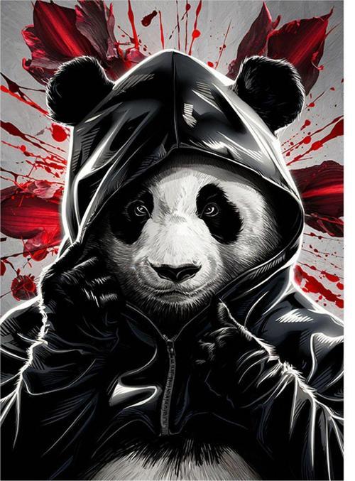 Siyah Kapşonlu Panda Modern Ahşap Tablo 35 cm x 50 cm