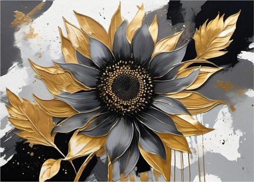 Siyah Sarı Çiçek Dekoratif ahşap Tablo 35 cm x 50 cm