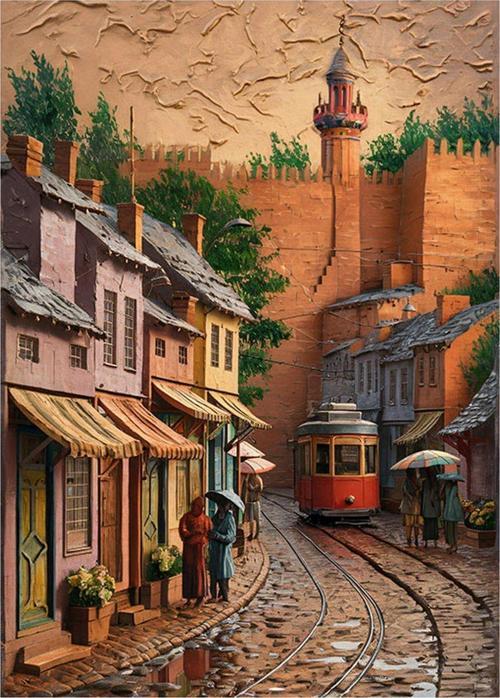 Tramvay Yolu Ve Eskişehir Desenli Ahşap Tablo 35 cm x 50 cm