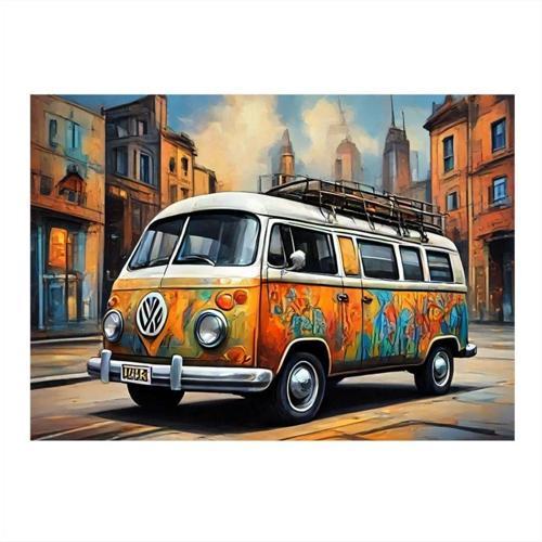 Turuncu Minibüs Dekoratif ahşap Tablo 35 cm x 50 cm