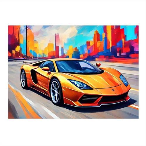Turuncu Spor Araba Tasarım Ahşap Tablo 35 cm x 50 cm