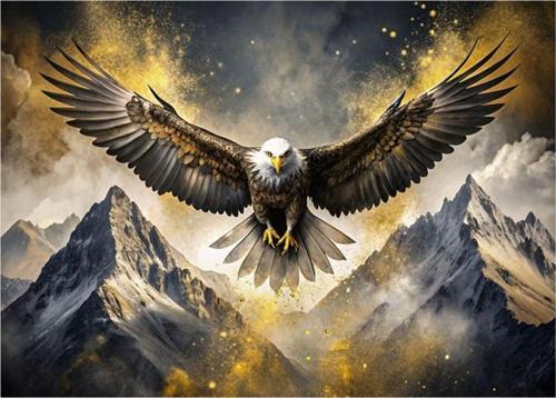 Uçan Kartal Ve Dağlar Tasarım Ahşap Tablo 50 cm x 70 cm