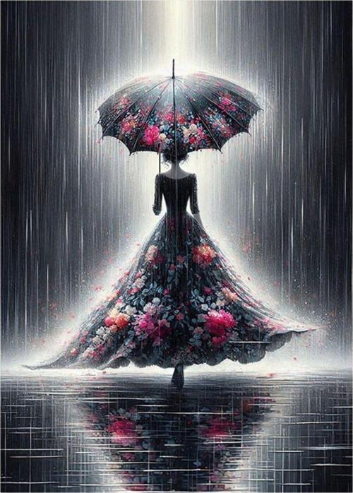 Yağmurda Yürüyen Kadın Ve Şemsiyesi Hediyelik Ahşap Tablo 25 cm x 35 cm