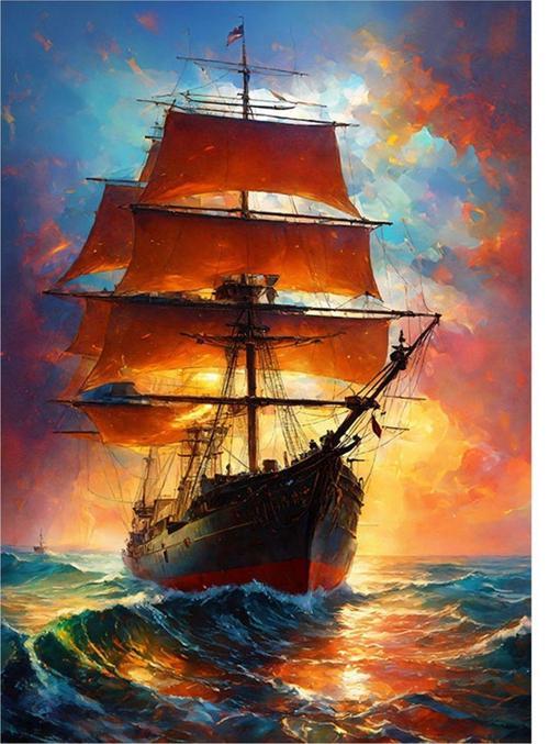 Gün Batımı Ve Yelkenli Gemi Art Mdf Poster 25 cm x 35 cm