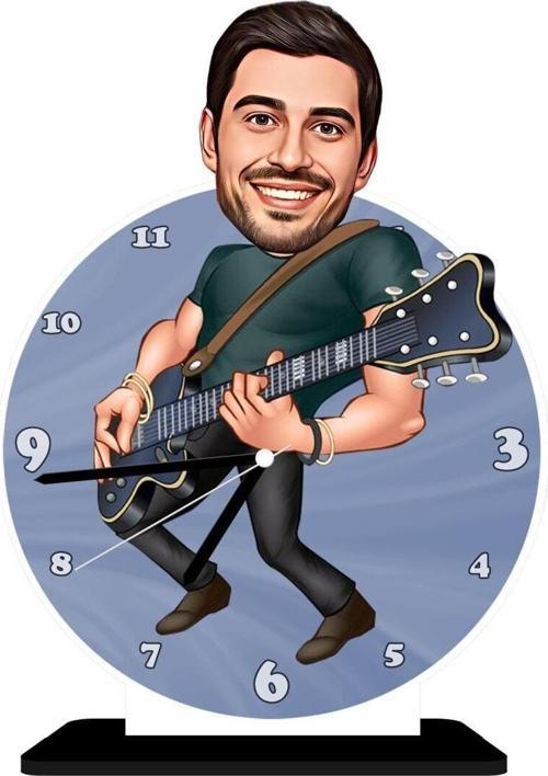 Kişiye Özel Erkek Gitarist Desenli Masa Saati