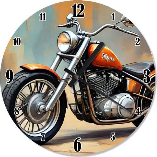 Retro Chopper Motosiklet Baskılı Duvar Saati