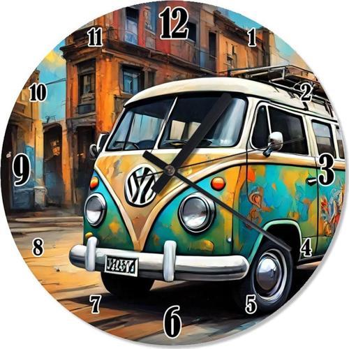 Retro Minibüs Baskılı Duvar Saati