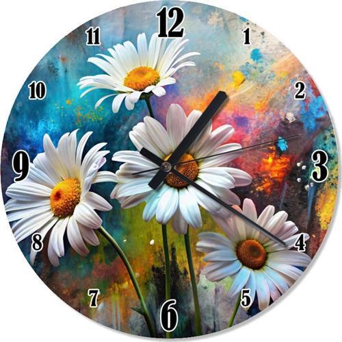 Beyaz Papatyalar Şekilli Duvar Saati