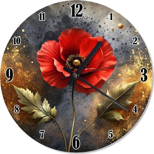 Kırmızı Gelincik Çiçeği Analog Duvar Saati