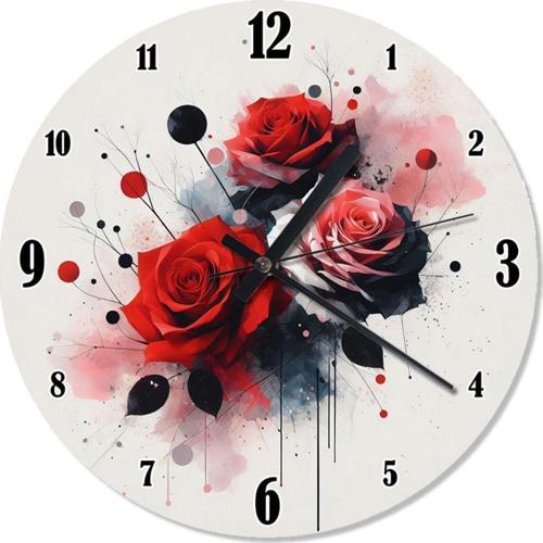 Kırmızı Güller Dekoratif Duvar Saati