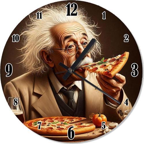 Albert Einstein Pizza Yiyor Desenli Duvar Saati