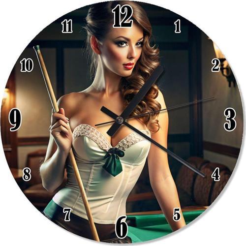 Bilardo Istaka Ve Kadın Analog Duvar Saati